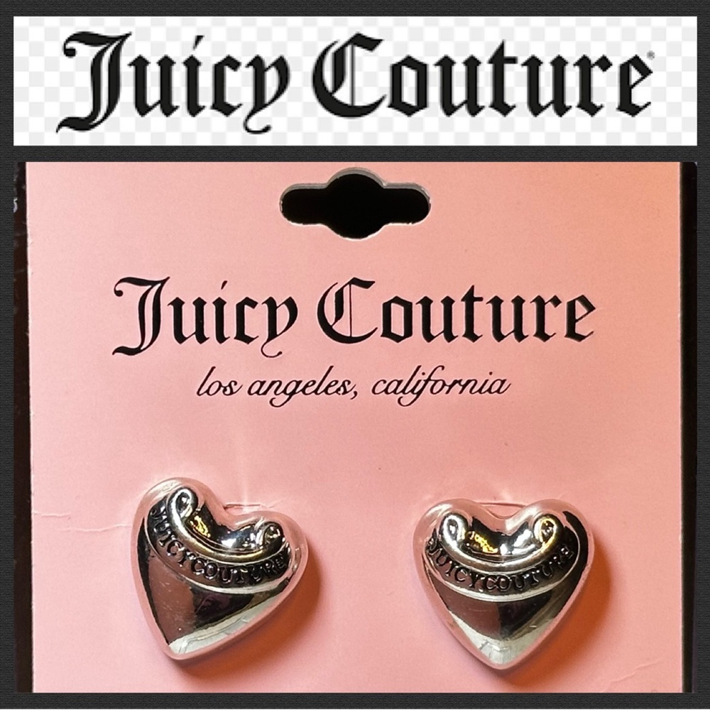 Silver Juicy Couture Silvertone Signature Logo Heart Stud Earrings - Picture 7 of 7